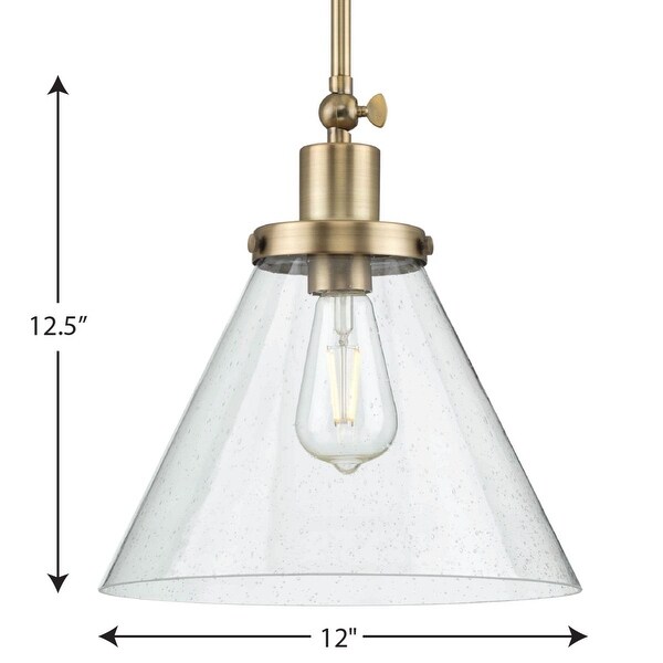 Hinton Collection 1-Light Seeded Glass Vintage Brass Pendant Light - 12 in x 12 in x 12.5 in
