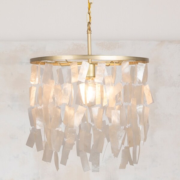 Marina Metal and Natural Capiz Chandelier Style Pendant Ceiling Light - 16.0"L x 16.0"W x 10.6"H